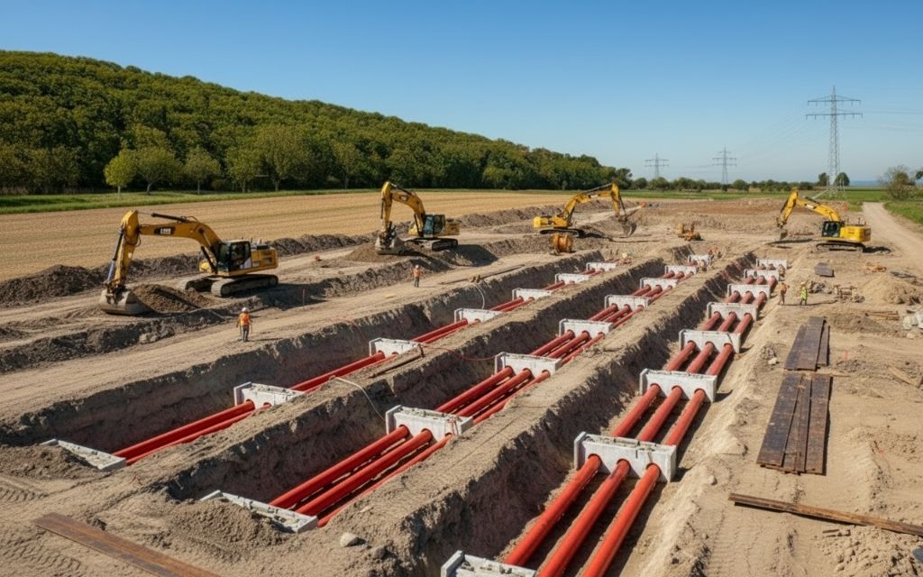 Baustelle mit Rohrleitungen - Beispiel für Landschaftseingriff
