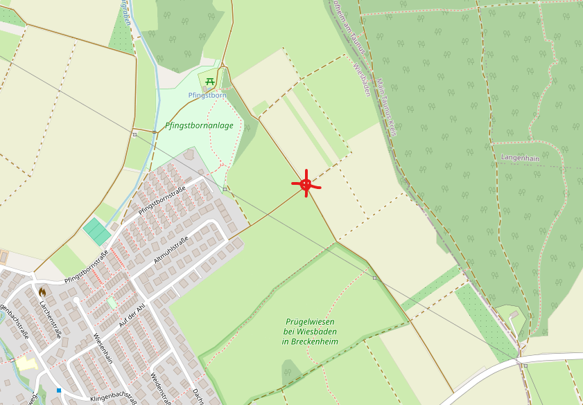 Kartenausschnitt mit Markierung des Treffpunkts in der Verlängerung der Straße „Auf der Ahl“